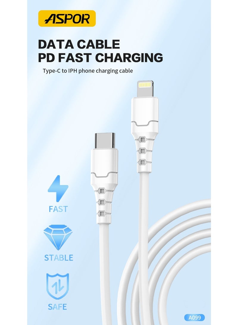 أسبور كيبل جوال USB-C إلى Lightning بقوة 27 واط, 1 متر موديل A099, أبيض - Image 1